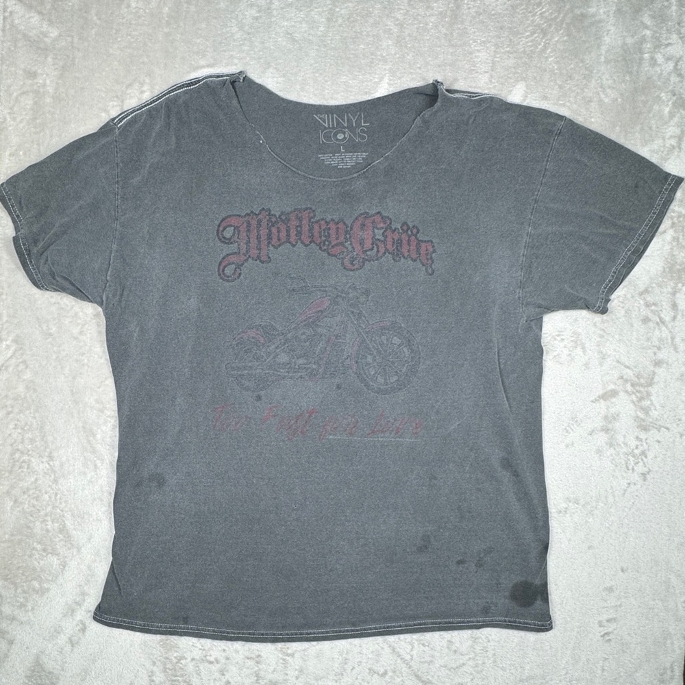 Vinyl Icons Motley Crue Too Fast For Love Motorcycle Heavily Distressed Shirt L